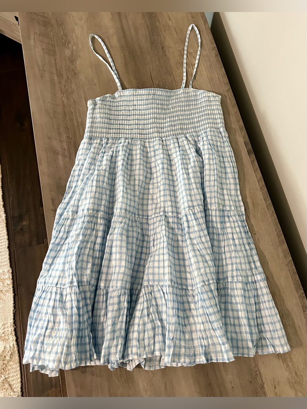 Saltwater Luxe Blue & White Gingham Smocked Tiered Mini Dress Size Small NWT - Picture 2 of 6